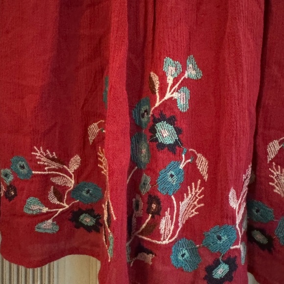 FREE PEOPLE Red Floral Te Amo Bohemian Mini Dress, Large - Picture 12 of 16